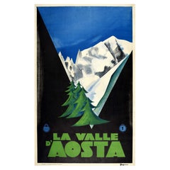 Cartel Publicitario de Viaje Vintage Original Valle de Aosta Italia La Vallee d'Aoste