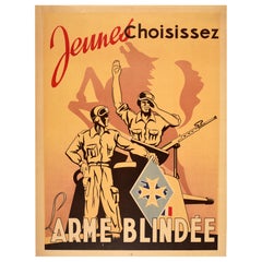 Original Vintage Military Propaganda Poster Young People French Army Division