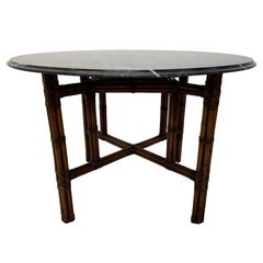 McGuire Natural Bamboo and Black Marble Top Dining Table, 1970s