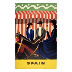 Poster di viaggio originale d'epoca per l'Europa Spagna Guy Georget Equitazione Espana