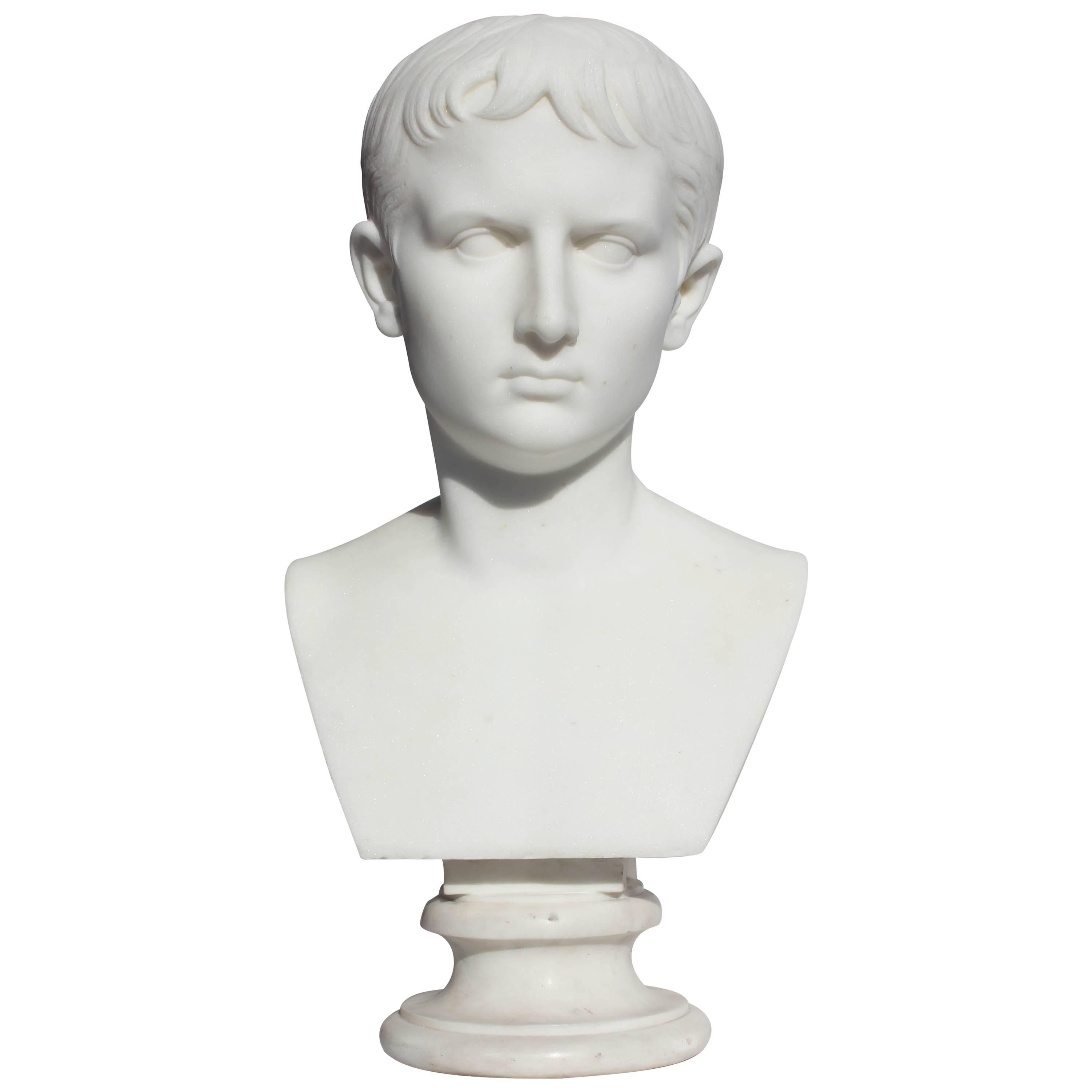 Young Augustus Caesar Carrara Marble Bust, Lifesize