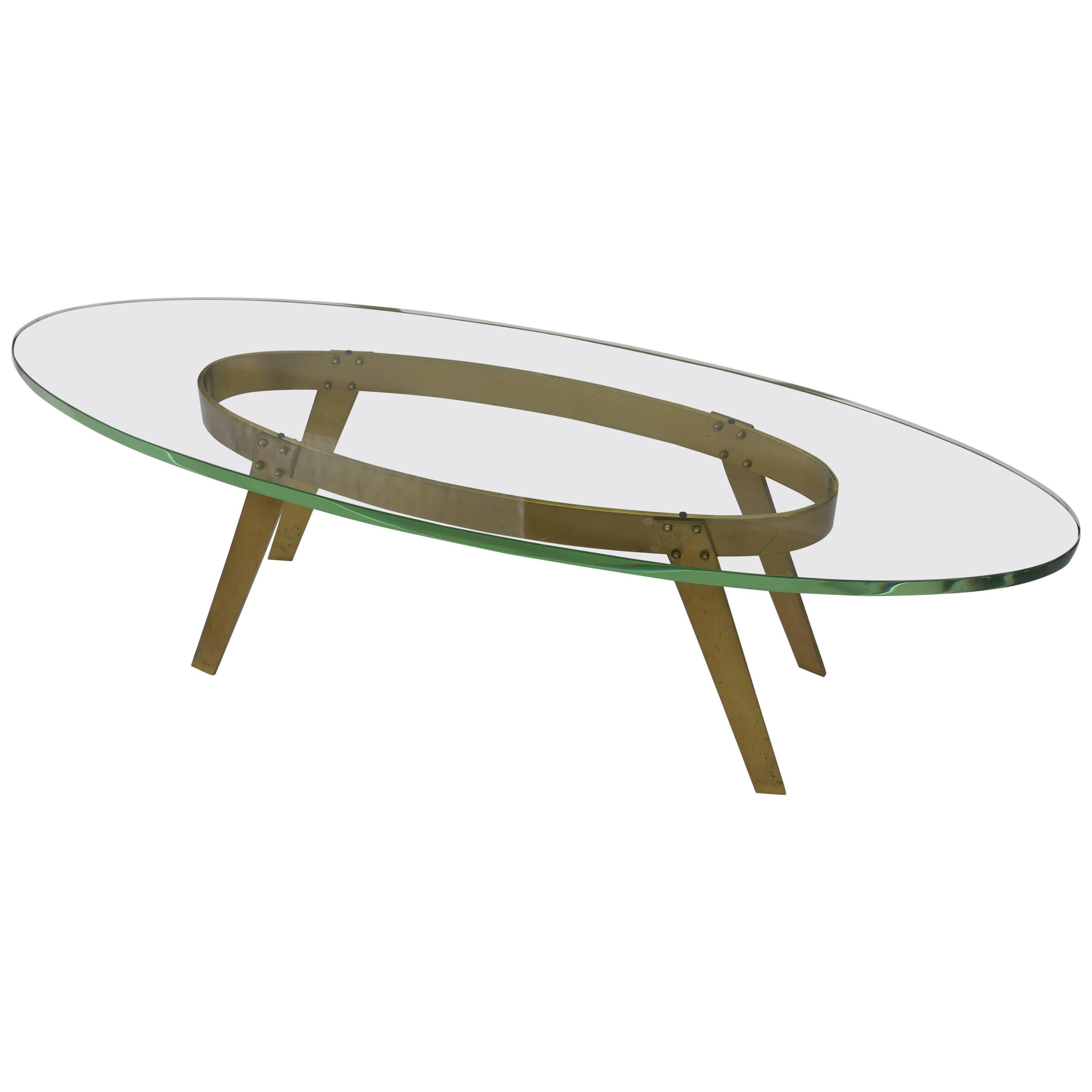 Brass Coffee Table in the Manner of Fontana Arte For Sale