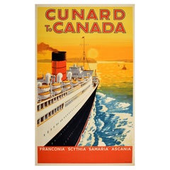 Original Vintage Cruise Travel Poster Cunard To Canada Franconia Scythia Samaria