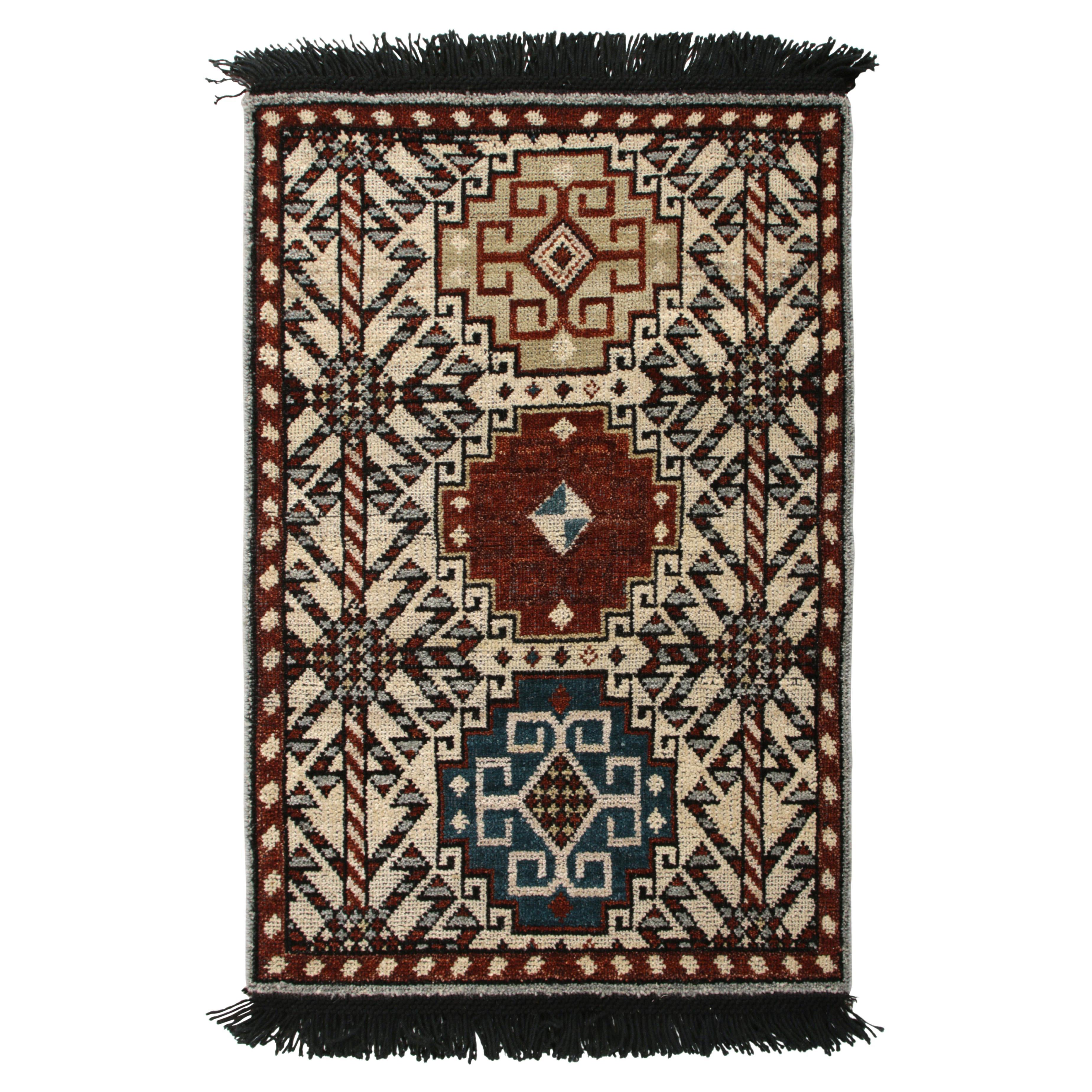 Rug & Kilim's Hand Knotted Qashqai Style Rug in Beige Red Geometric Pattern
