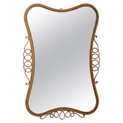 Art Deco Gio Ponti Style Brass Mirror Wave Decoration Italy 1940 Similar Buffa