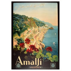 Original Antique Travel Advertising Poster Amalfi Coast Italia ENIT Italy