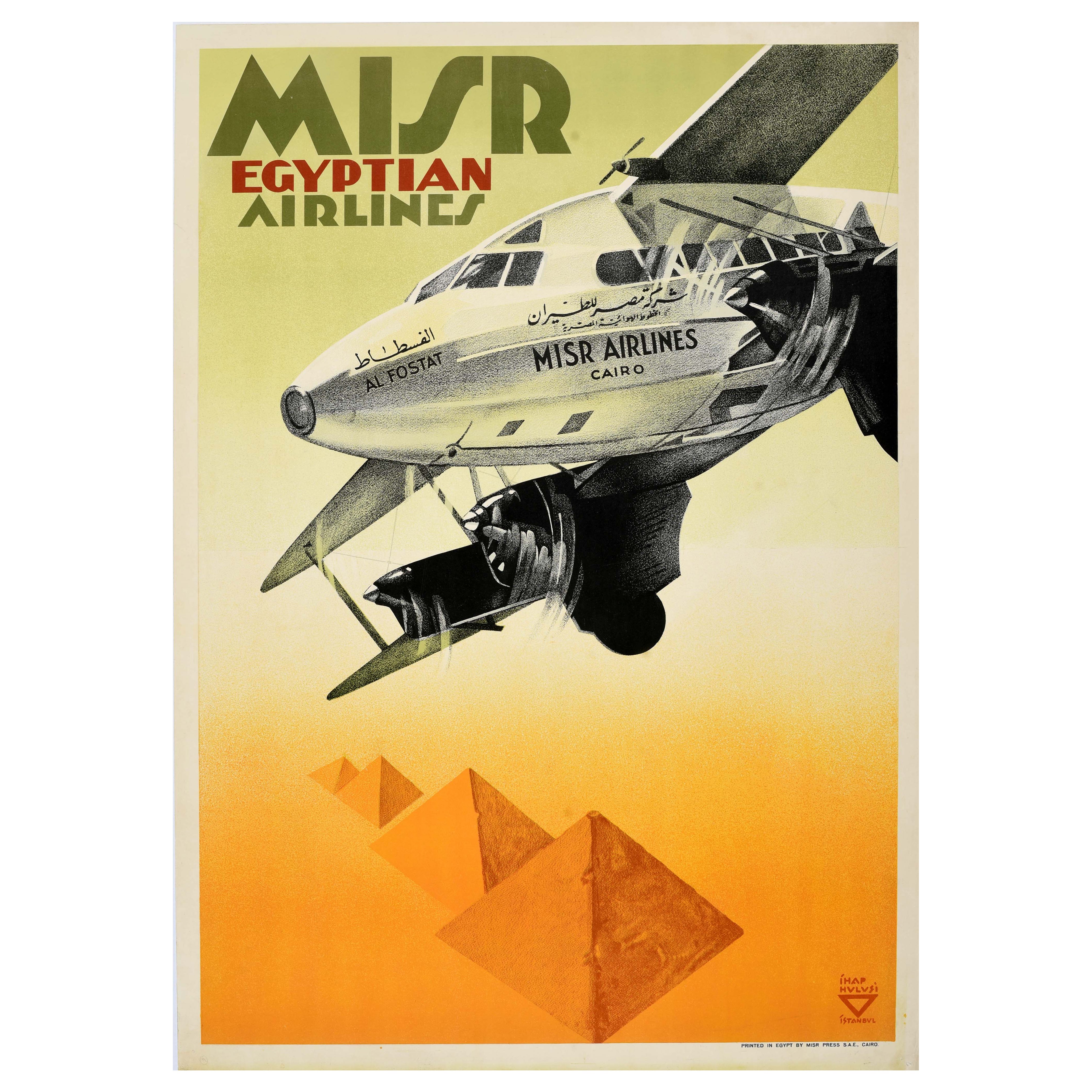 Original Vintage Travel Poster Egypt Misr Egyptian Airlines Ihap Hulusi Gorey