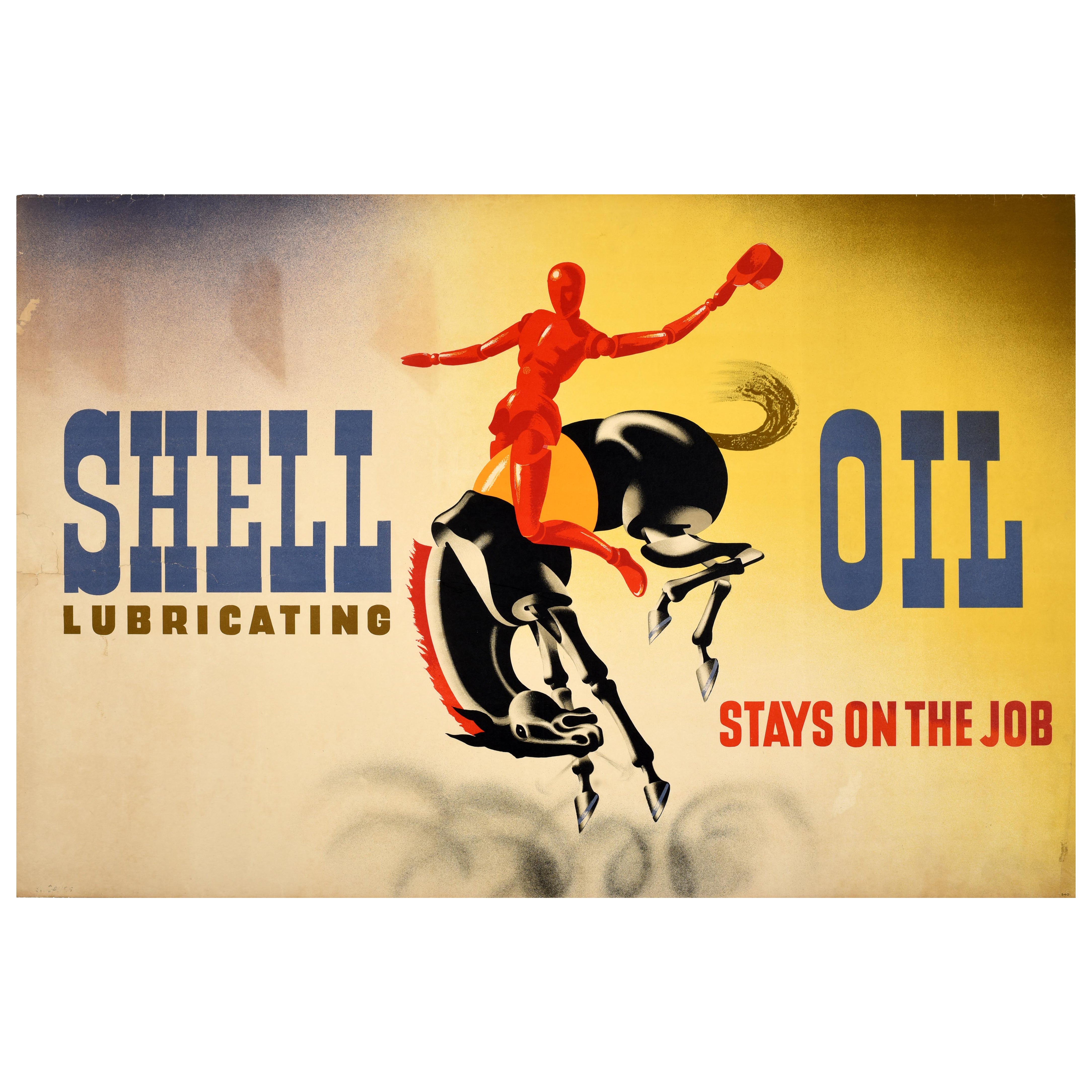 Poster pubblicitario originale d'epoca Shell Oil Rodeo Abram Games