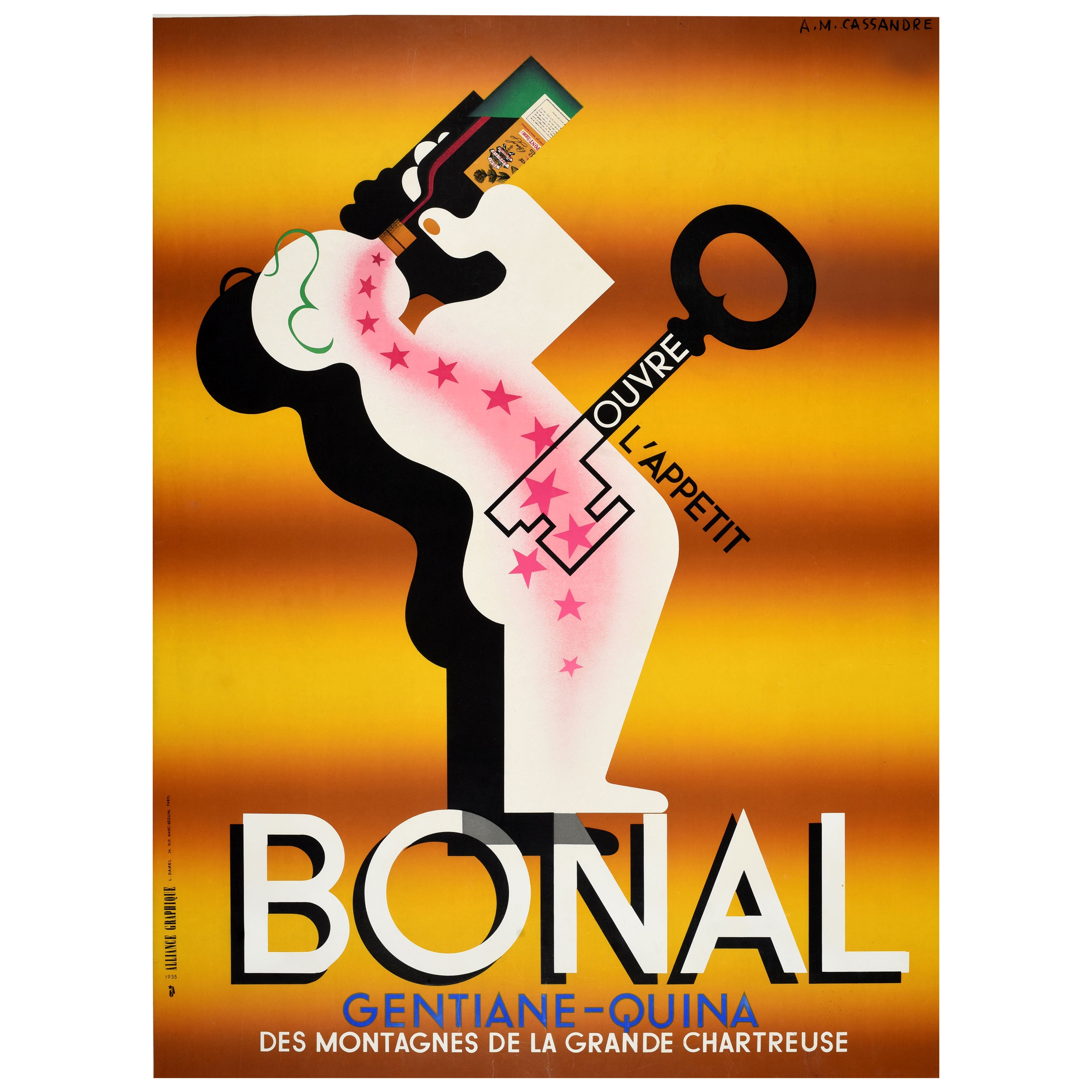 Cartel Publicitario Original Vintage Bonal Aperitivo Bebida AM Cassandre Art Deco