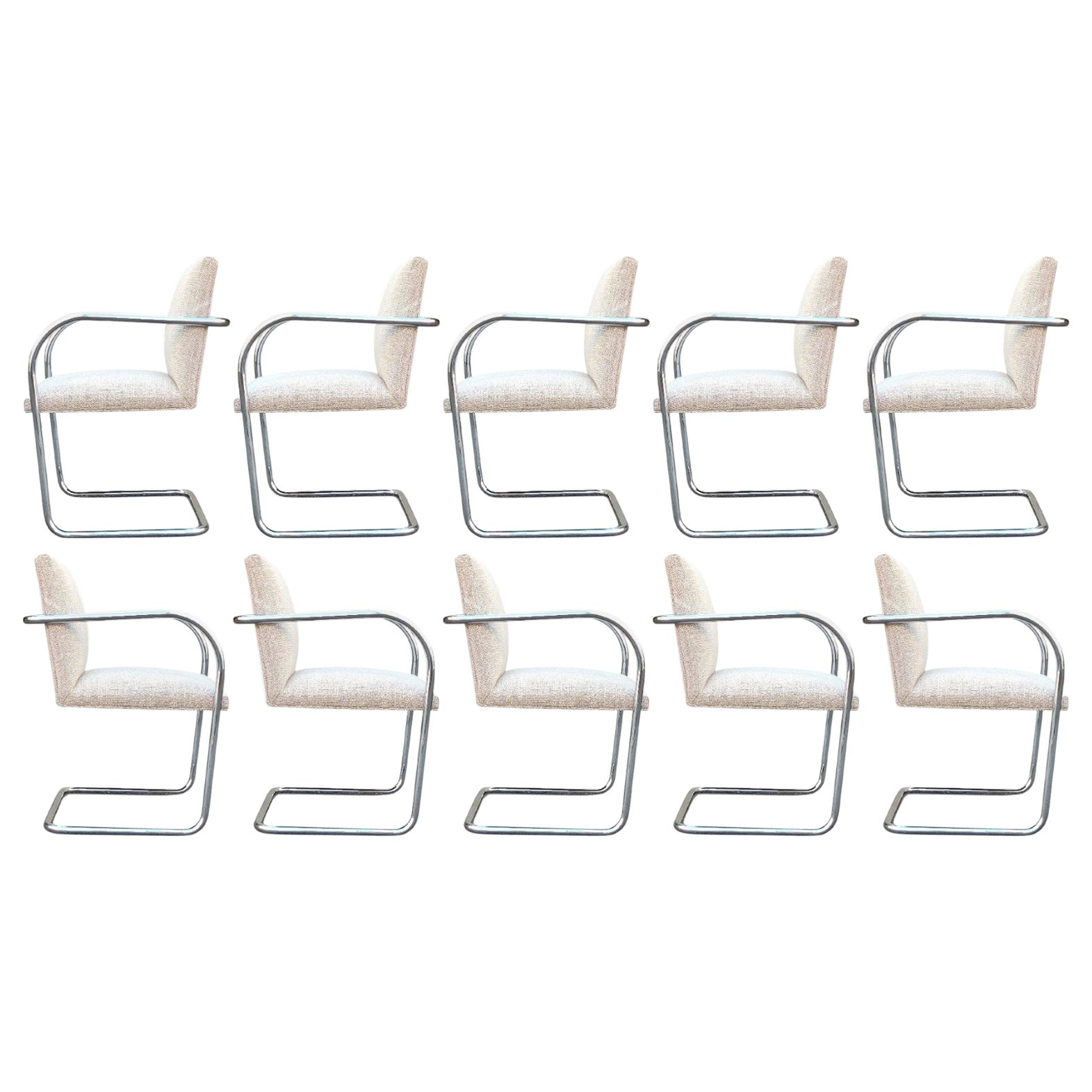 Set of Ten (10) Knoll Mies van der Rohe Tubular Brno Dining Chairs in Wool Blend