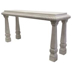 Imposing Hollywood Regency White Washed Carved Console