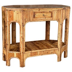 Mid-20th Century Restored and Refinished Split Rattan Floating Console