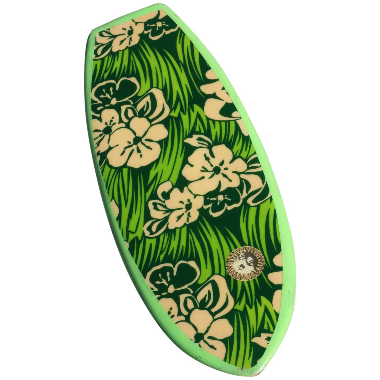 Vibrant Green Floral Dextra Bellyboard Surfboard, circa 1965 For Sale