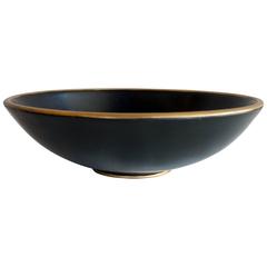 Black Lacquer Song Bowl with Gold-Plated Rim, Contemporary