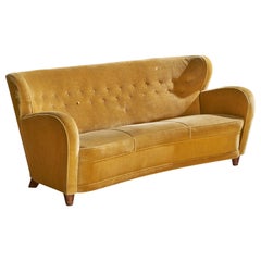 Finnische Designerin, Sofa, Samt, Holz, Finnland, 1940er Jahre