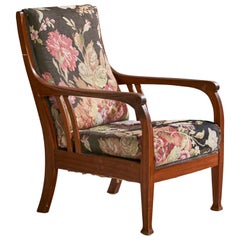 Swedish Designer, Lounge Chair, Oak, Fabric, Sweden, 1900s