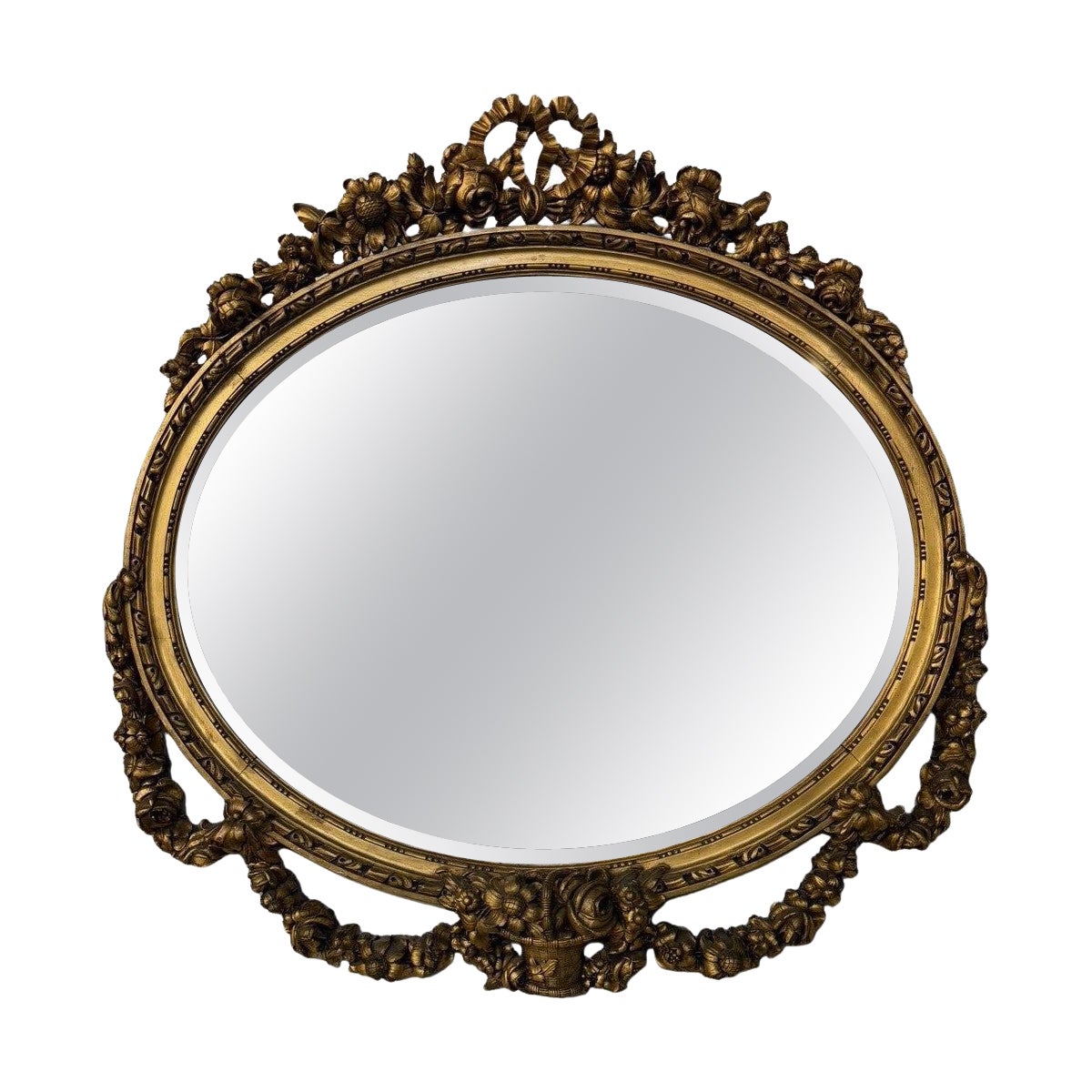 Specchio ovale in legno dorato francese Luigi XVI del XIX secolo