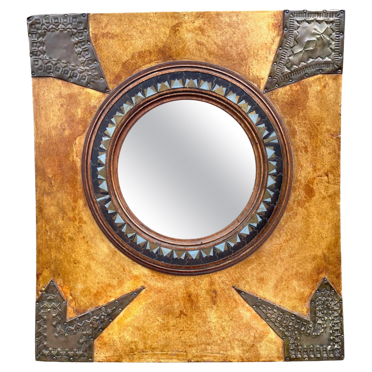 Rare Parchment and Copper Mirror by Carlo Bugatti