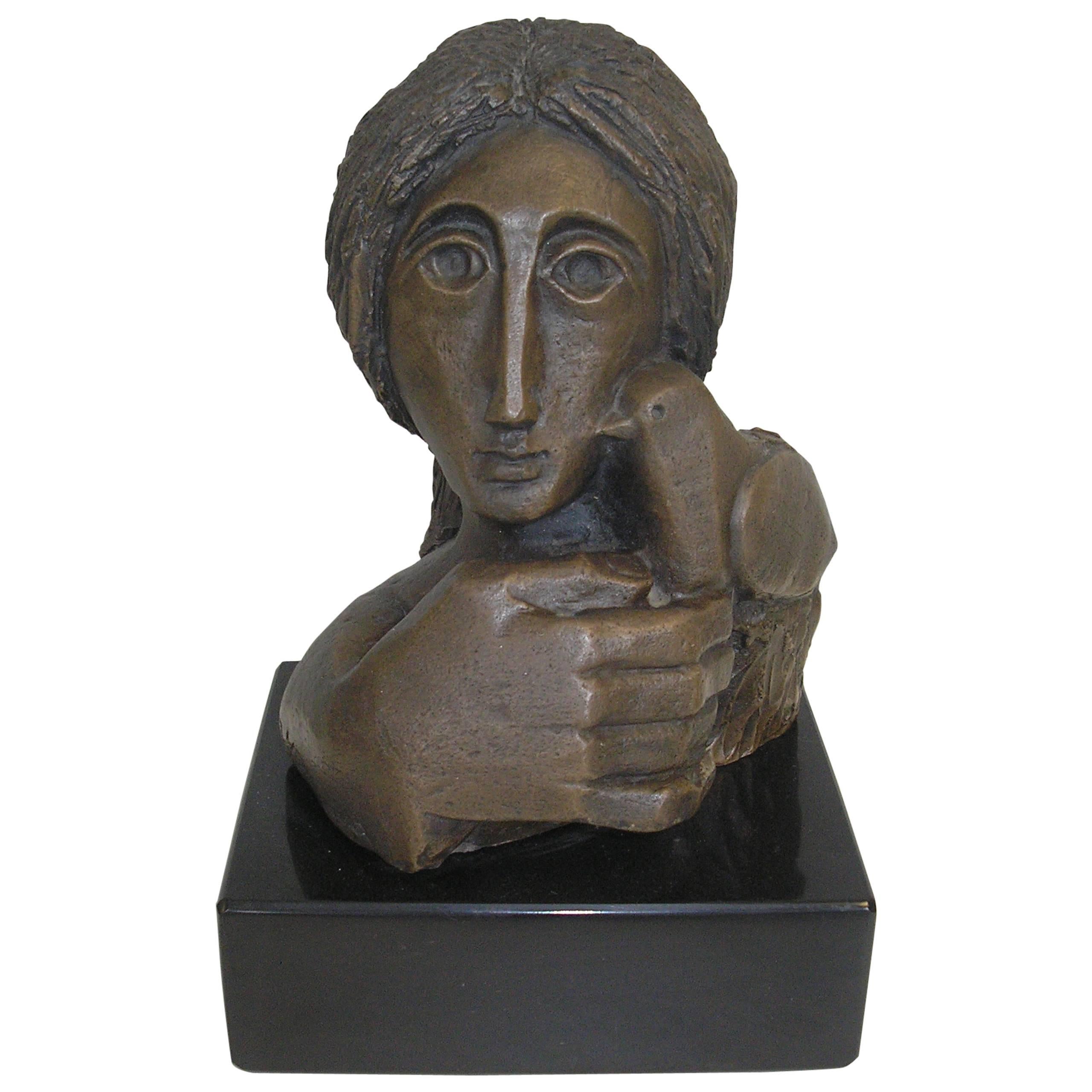 Original Bronze Sculpture of "Woman with Dove" by Sunol Alvar For Sale