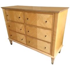 Jacques Adnet Sycamore Chicest Neoclassic Chest of Six-Drawers