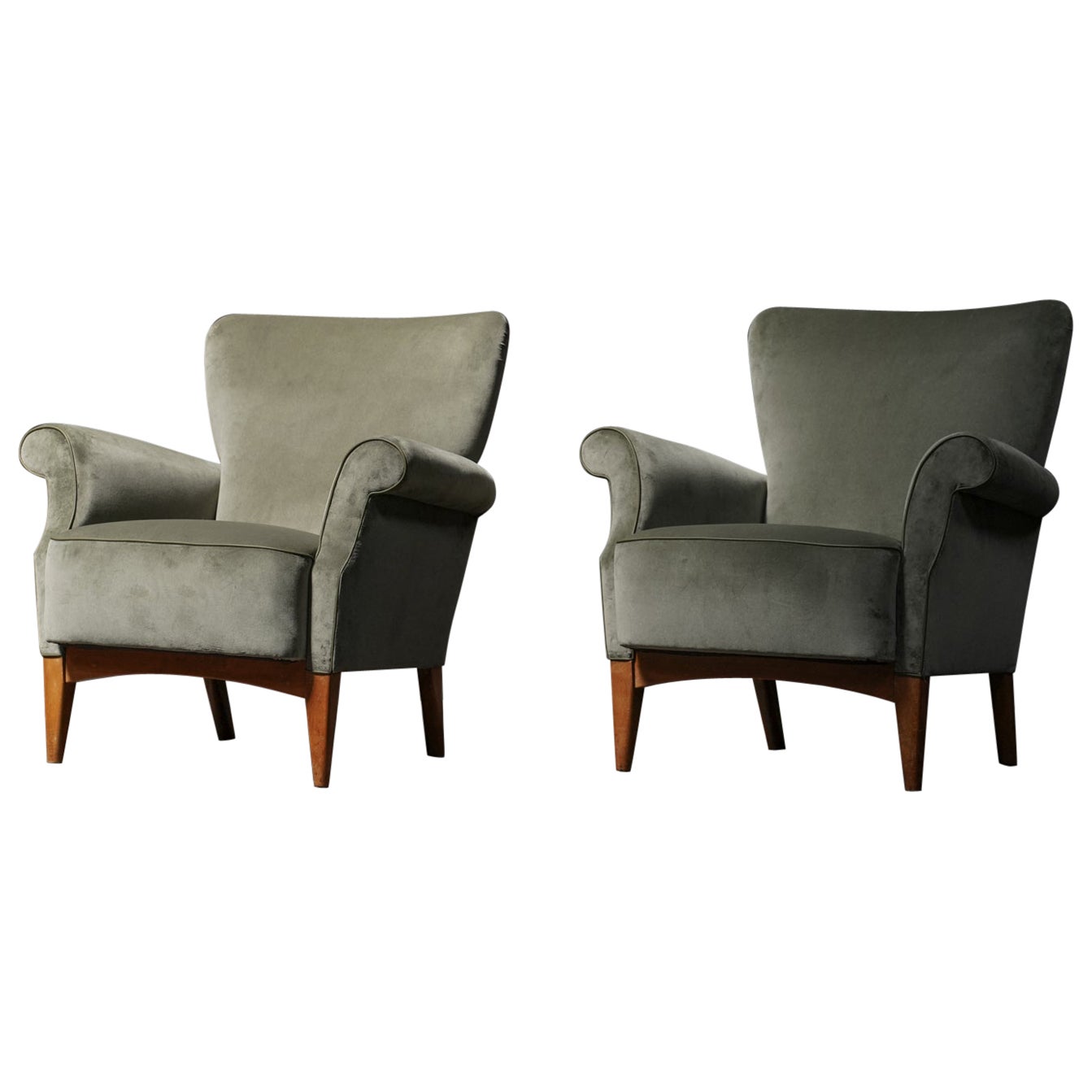 Pair of Green Velvet Armchairs
