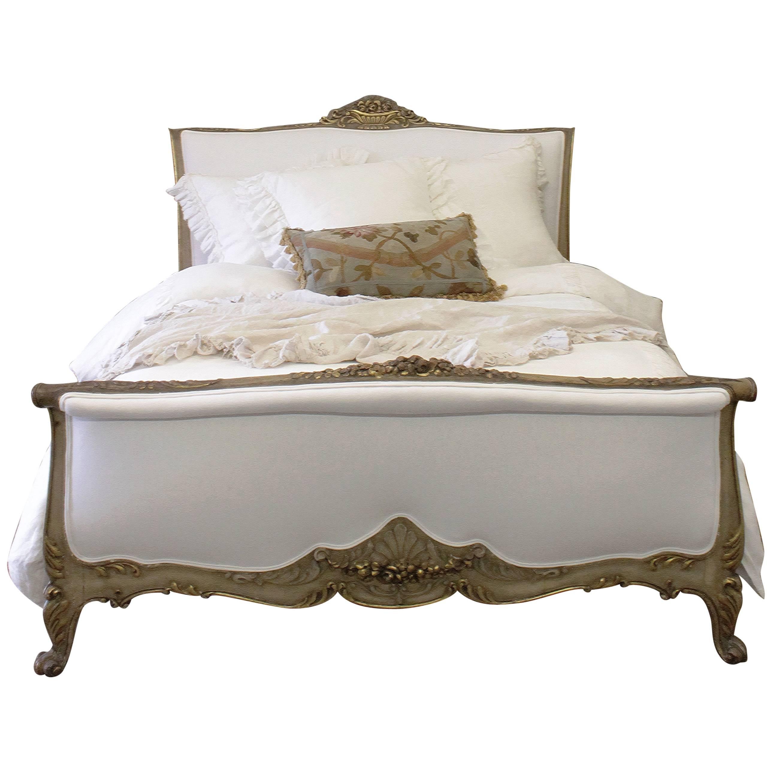 French Louis XV Painted and Giltwood Queen Bed