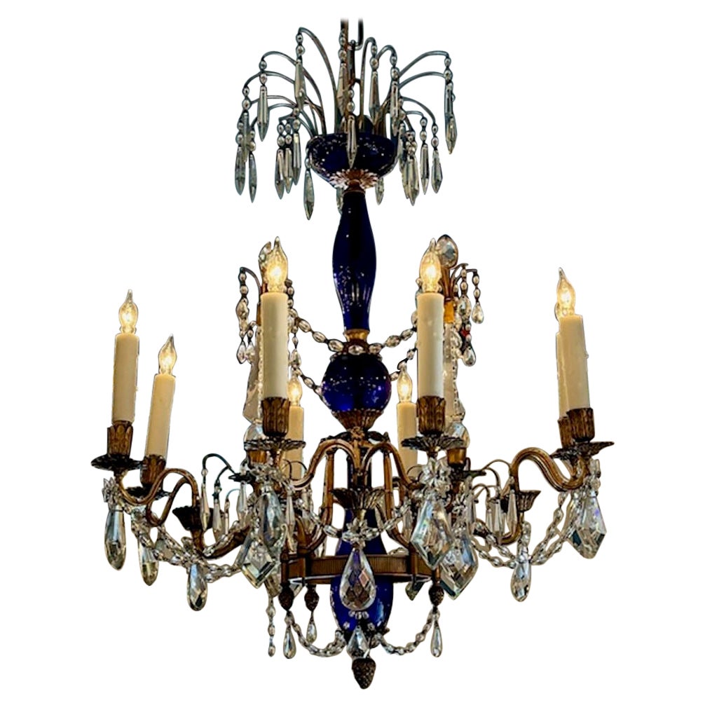 Russian Gilt Bronze and Cobalt Chandelier