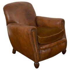 French Art Deco Leather Bergere, Shaped Feet, First Quarter of the 20th Century 1