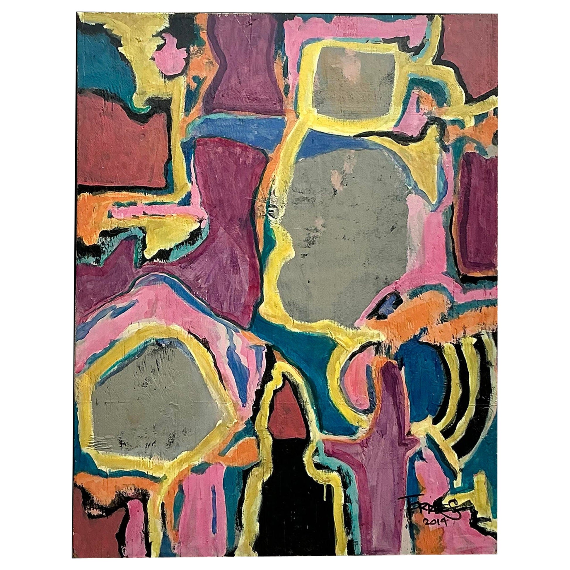Vintage Boho Original Abstract Oil Painting on Board