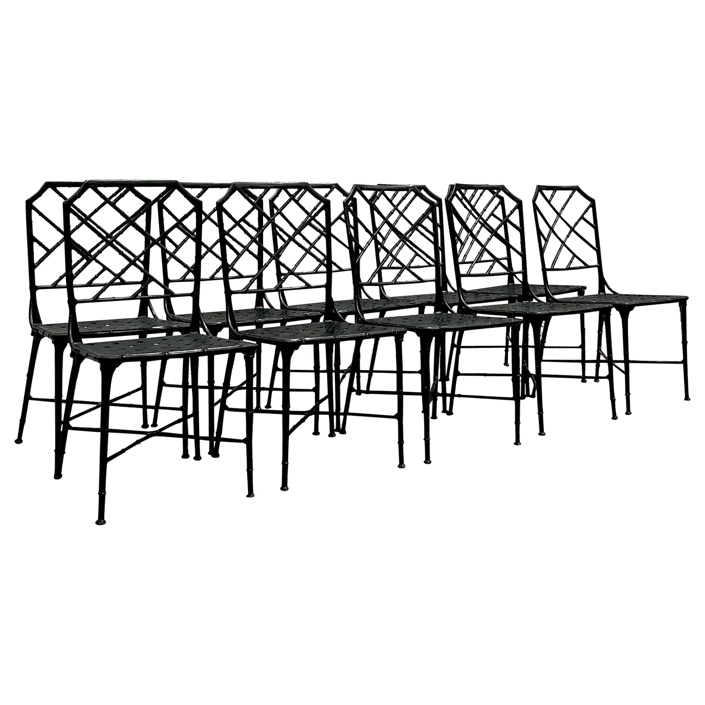 Vintage Boho Cast Chinese Chippendale Dining Chairs After Brown Jordan-Set of 10