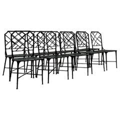 Vintage Boho Cast Chinese Chippendale Dining Chairs After Brown Jordan-Set of 10