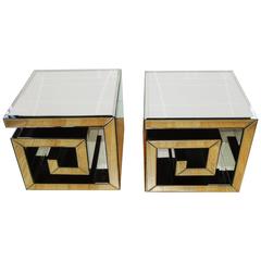 Pair of Mirrored Greek Key Side Tables