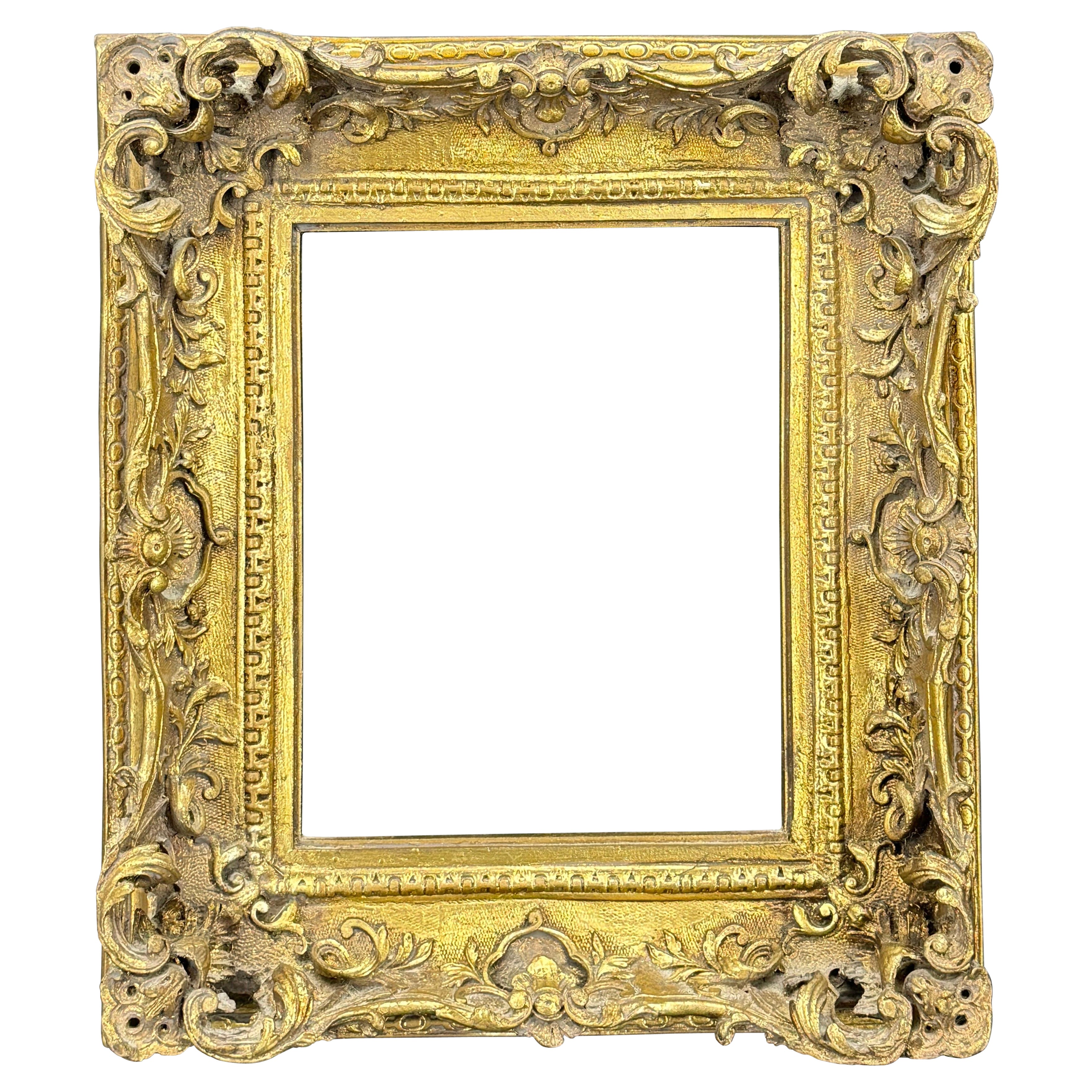 Petit cadre d'art français de style rococo rectangulaire doré