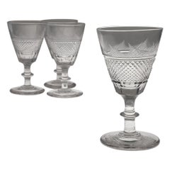 Set of Four Cut Glass Antique Wine Glasses c1850