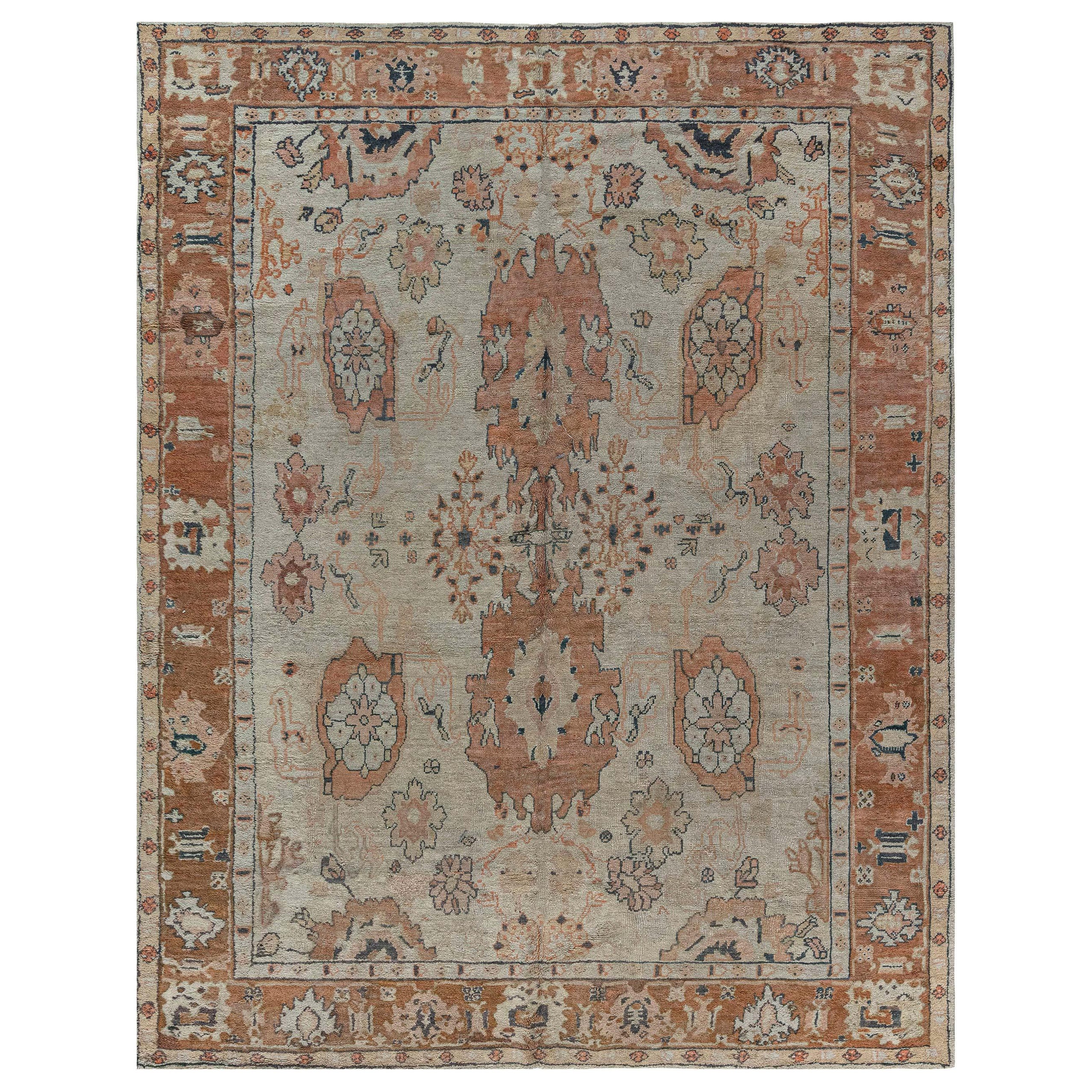 Doris Leslie Blau Alfombra de lana turca Oushak Botanic de principios del siglo XX hecha a mano en venta