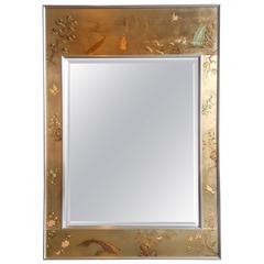 Large Labarge Églomisé Frame Signed Chinoiserie Mirror