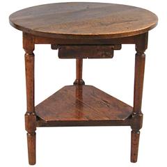Antique French Oak Cricket Table with Drawer