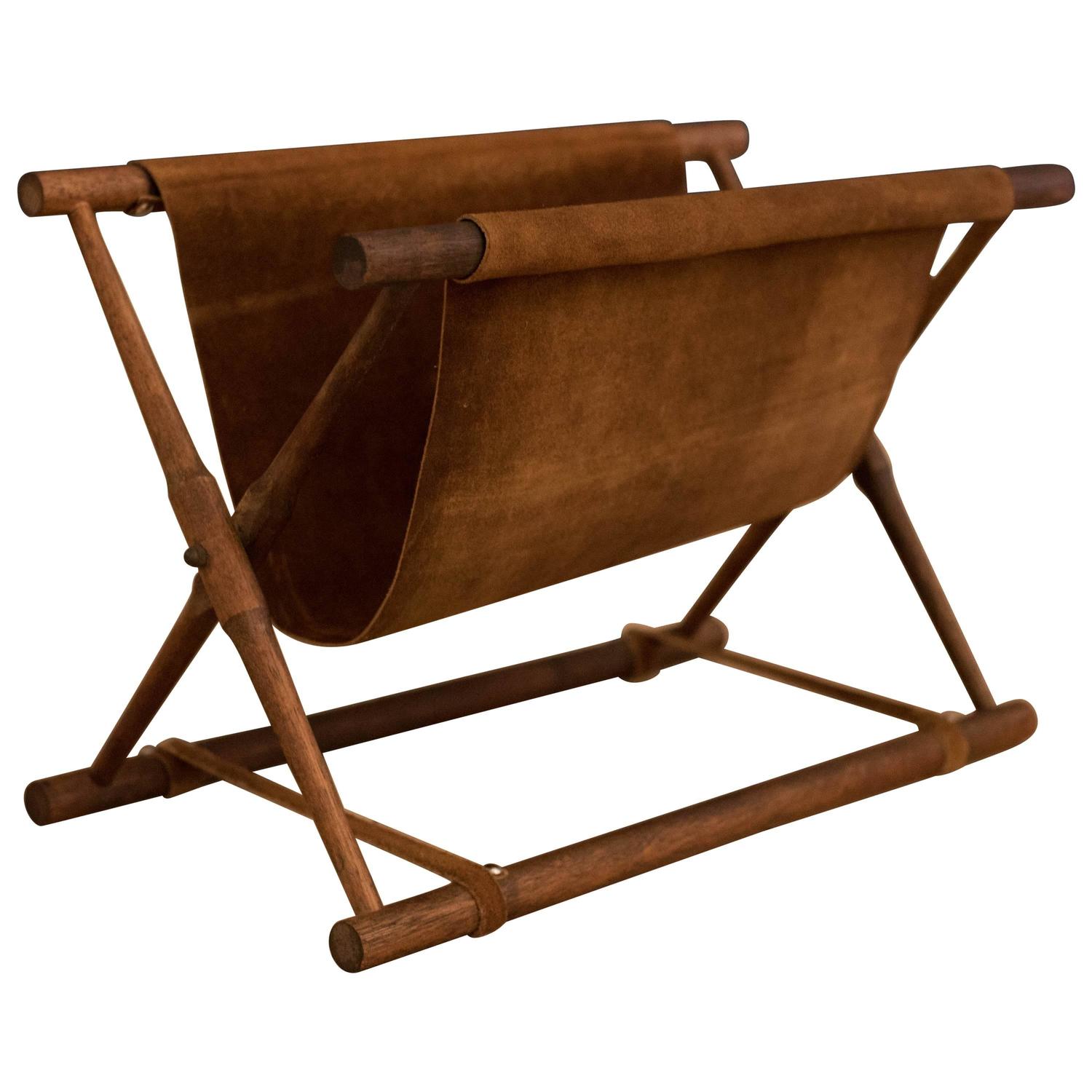 Vintage Leather Folding Magazine Rack at 1stdibs