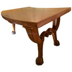 Spectacular J.C. Moreux Solid Oak Carved Curved Desk with Lion's Leg