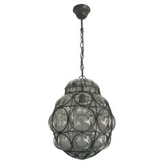 Sizeable Venetian Blown Glass in Knotted Metal Frame Pendant Light (2 Available)
