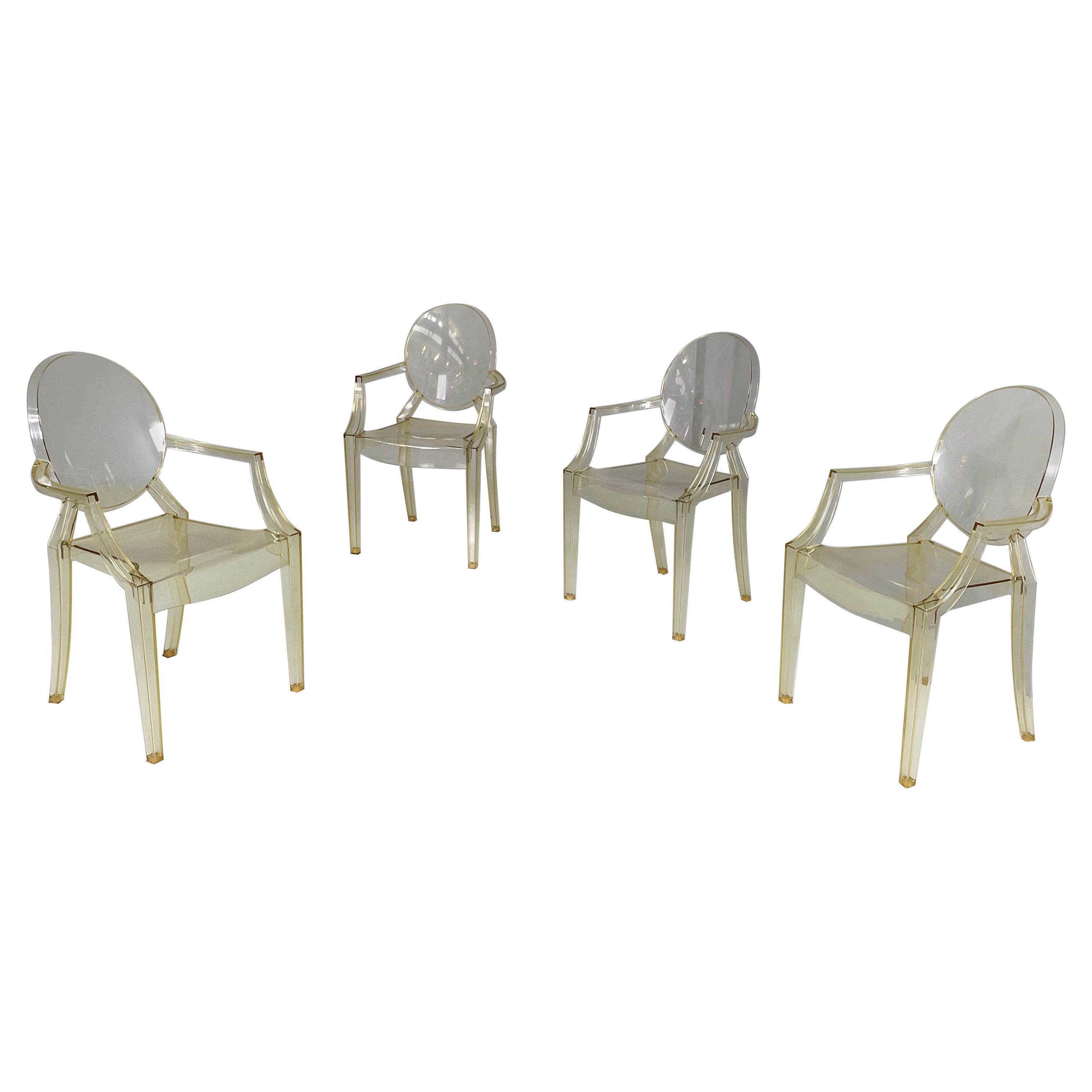 Italian modern Yellow plastic chairs Louis Ghost by Starck Kartell, 2000-2010s