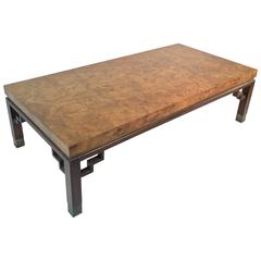 20th Century Burl Wood Rectangular Coffee Table with Rosewood Legs