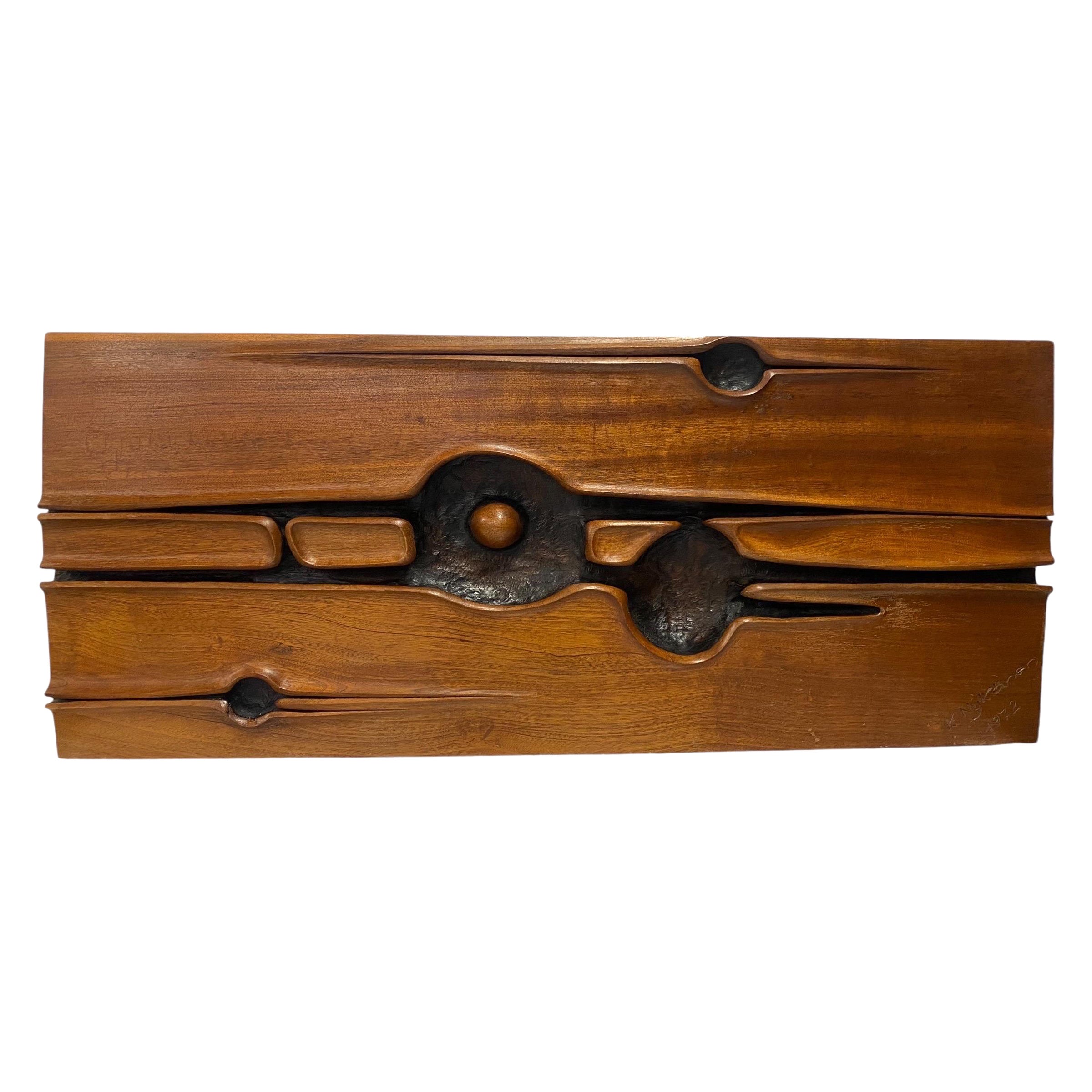 Rilievo da parete in teak bruciato, K.K. Nykänen 1972 Finlandia in vendita