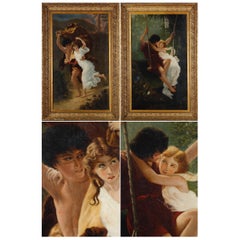 Antique Two oils on canvas after Pierre Auguste Cot (1837-1883)