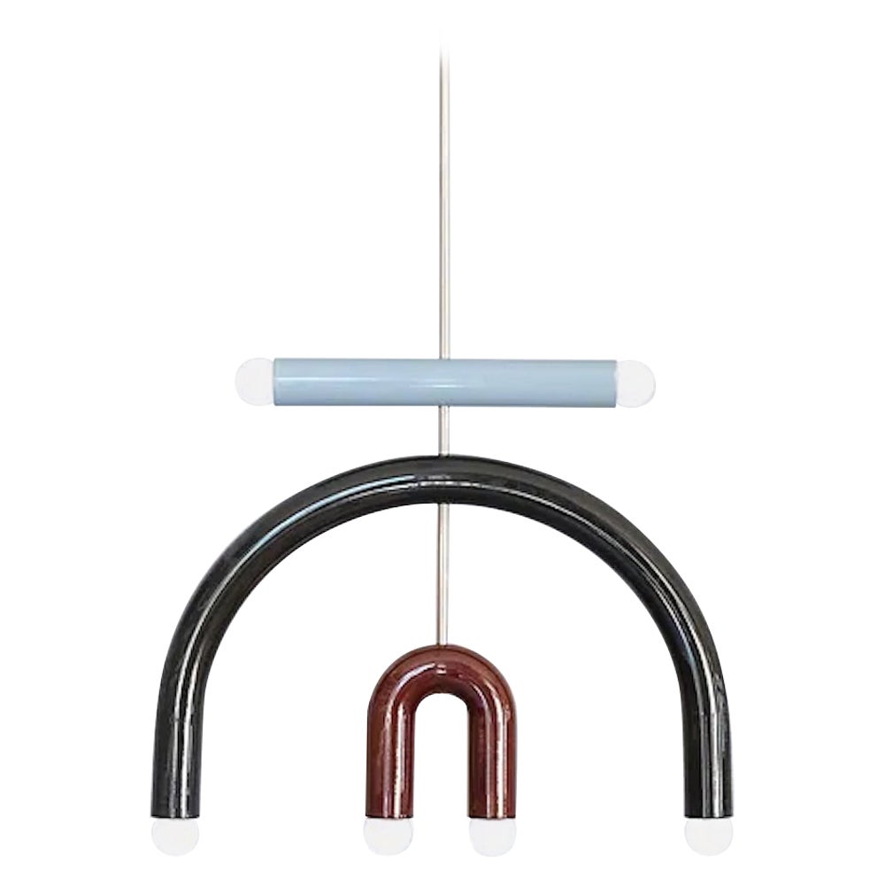 Ceramic Pendant Lamp 'TRN F3' by Pani Jurek, Silver, Steel Blue, Black, Brown
