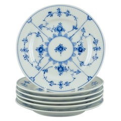 Royal Copenhagen Blue Fluted Plain, six dessert plates in hand-painted porcelain