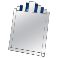 Empress Art Deco Wall Mirror with Blue Accents in Silver