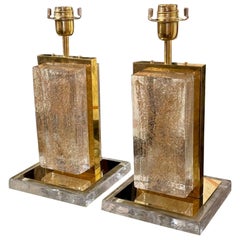 Pair of Modern Gold Dust Murano Block Lamps