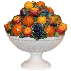 Grande table centrale italienne vintage en poterie de majolique avec coupe à fruits