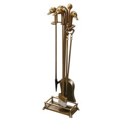 Early 20th Century French Brass Five-Piece Fireplace "Serviteur" Tool Set
